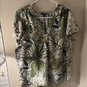 Hilary Radley Tropical Print Blouse - Green and White